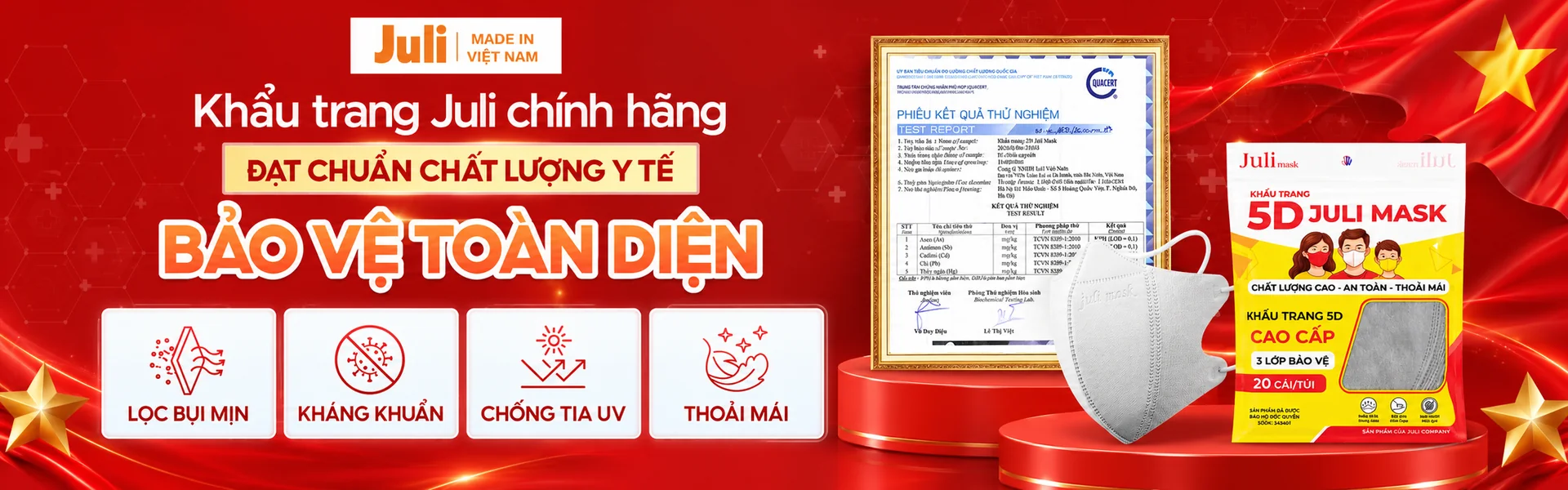 Khẩu trang Juli chính hãng đạt chuẩn chất lượng y tế, bảo vệ toàn diện