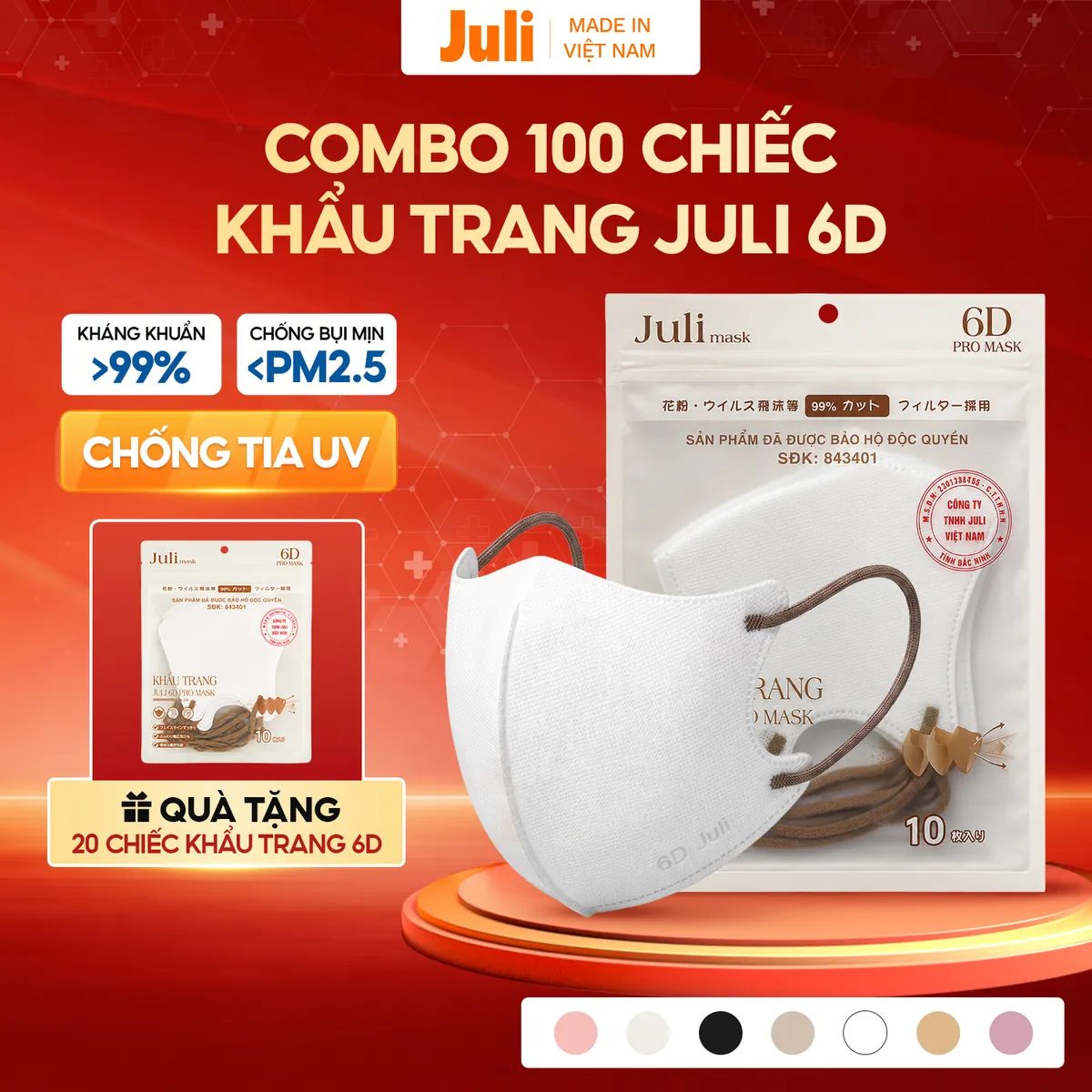 [TẶNG 20 Chiếc] Khẩu Trang 6D JULI MASK, Khẩu Trang 3 Lớp Kháng Khuẩn Chống Bụi Mịn, Khẩu Trang Chống Nắng Tia UV